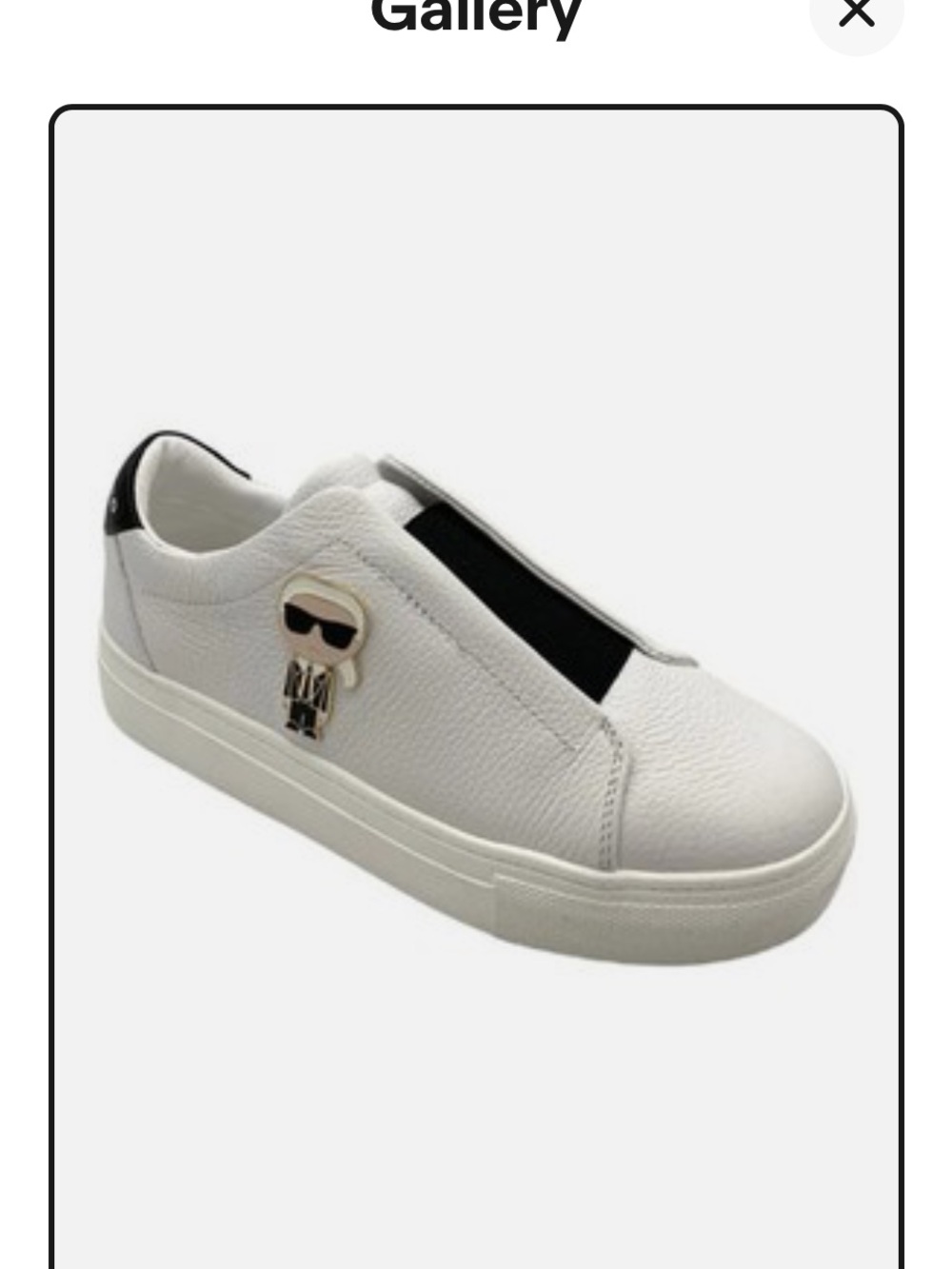 Karl Lagerfeld White Slip-On Leather Sneakers with Black Heel Tab & Icon Charm
